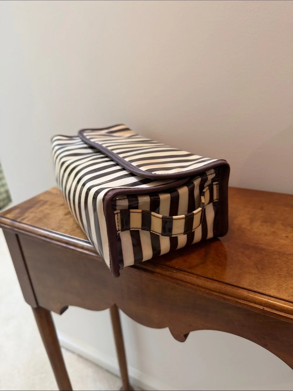 Striped Brown and Cream Cosmetic Pouch